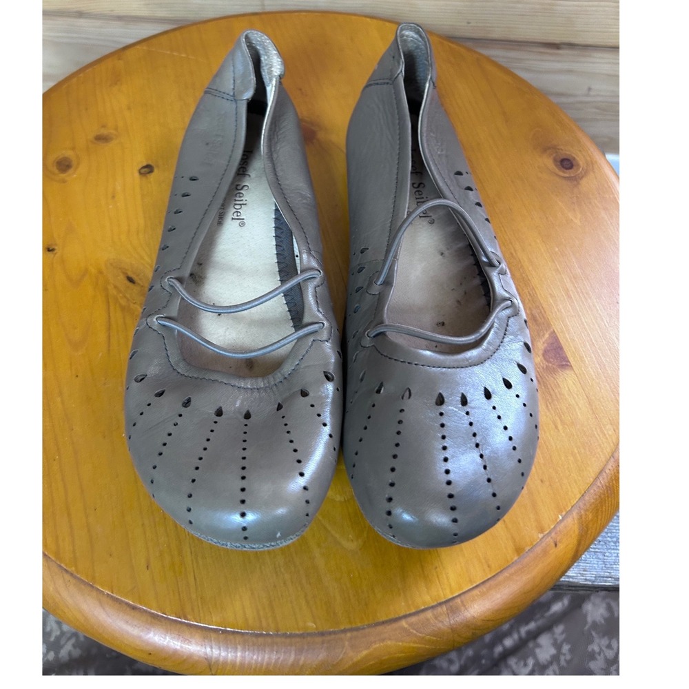 Josef Seibel Pippa 07 Taupe Leather Perforated Ballet Flats Womens 37 US 6.5-7‎